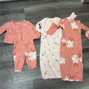 Carter's Baby Girls Floral Peach Sleepwear Set- size Newborn